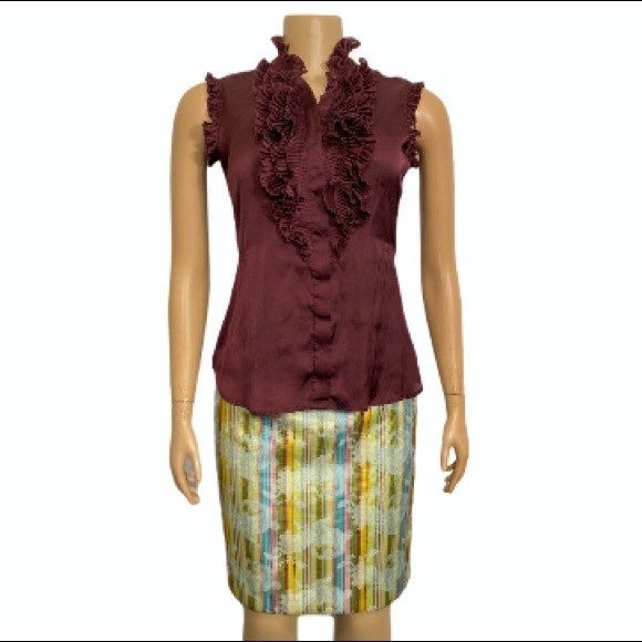 Converse One Star Peplum Top burgundy sleeveless ruffles standing collar size XS - Picture 2 of 11